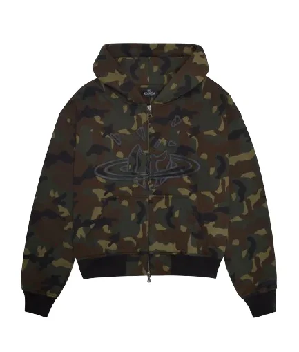Broken ZIP-UP CAMO GREEN HOODIE